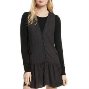 Free People Gray Anas Mini Button Down Sleeveless Dress Houndstooth Boho Chic S